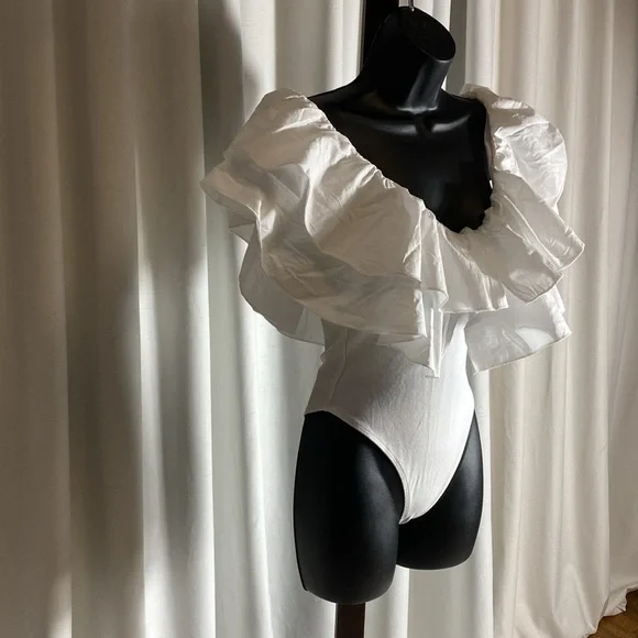 ZARA NEW RUFFLE SLEEVE BODYSUIT RIBBED Size M - Picture 5 of 12
